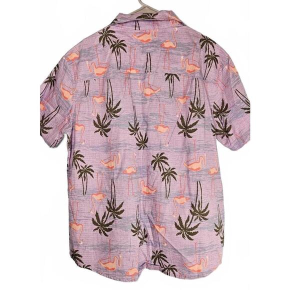 Original Use Men's Purple Buttoned Hawaiian Shirt w/ Flamingos & Palm Trees XL - Picture 2 of 7